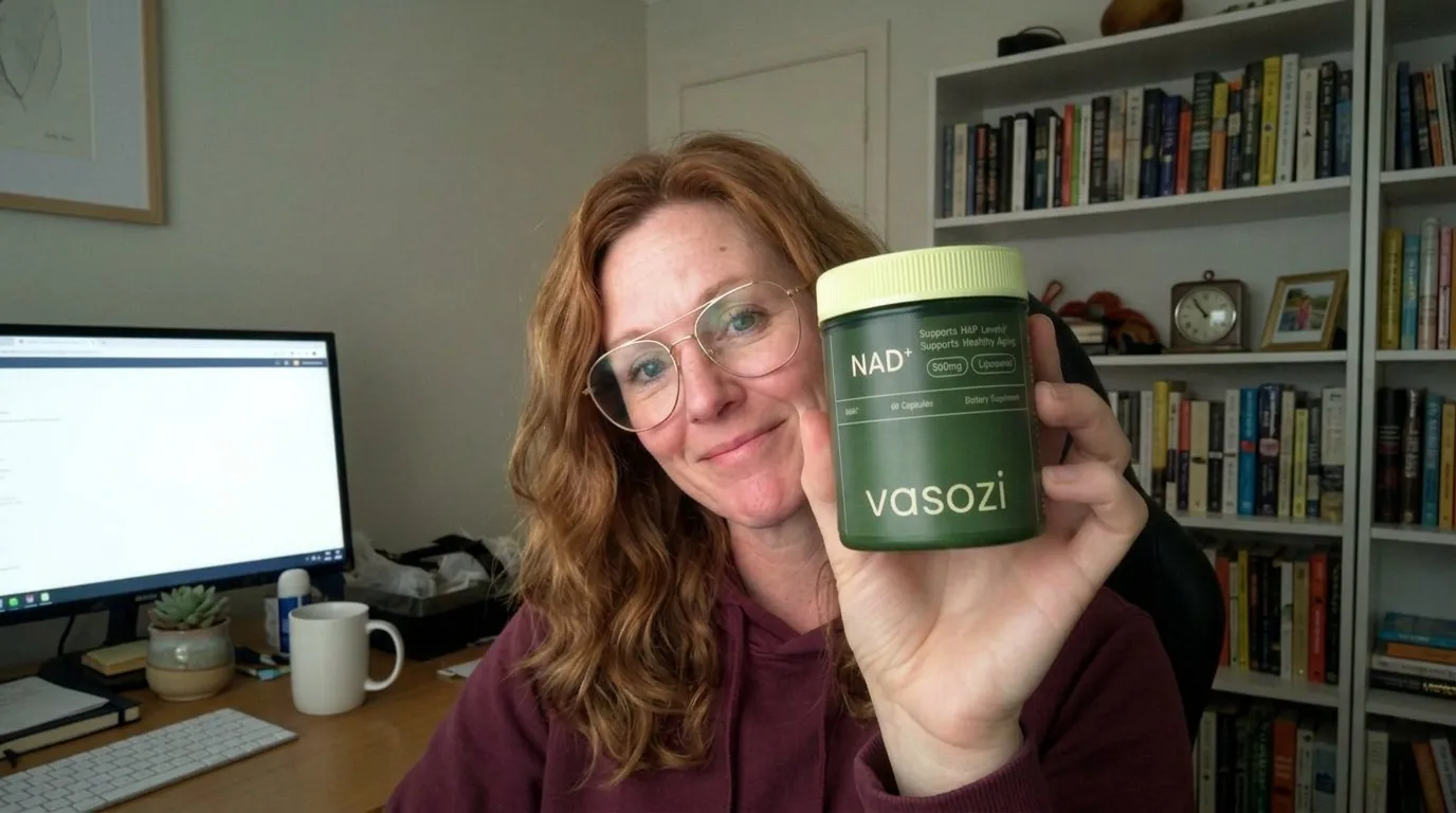Customer holding Vasozi NAD+ bottle